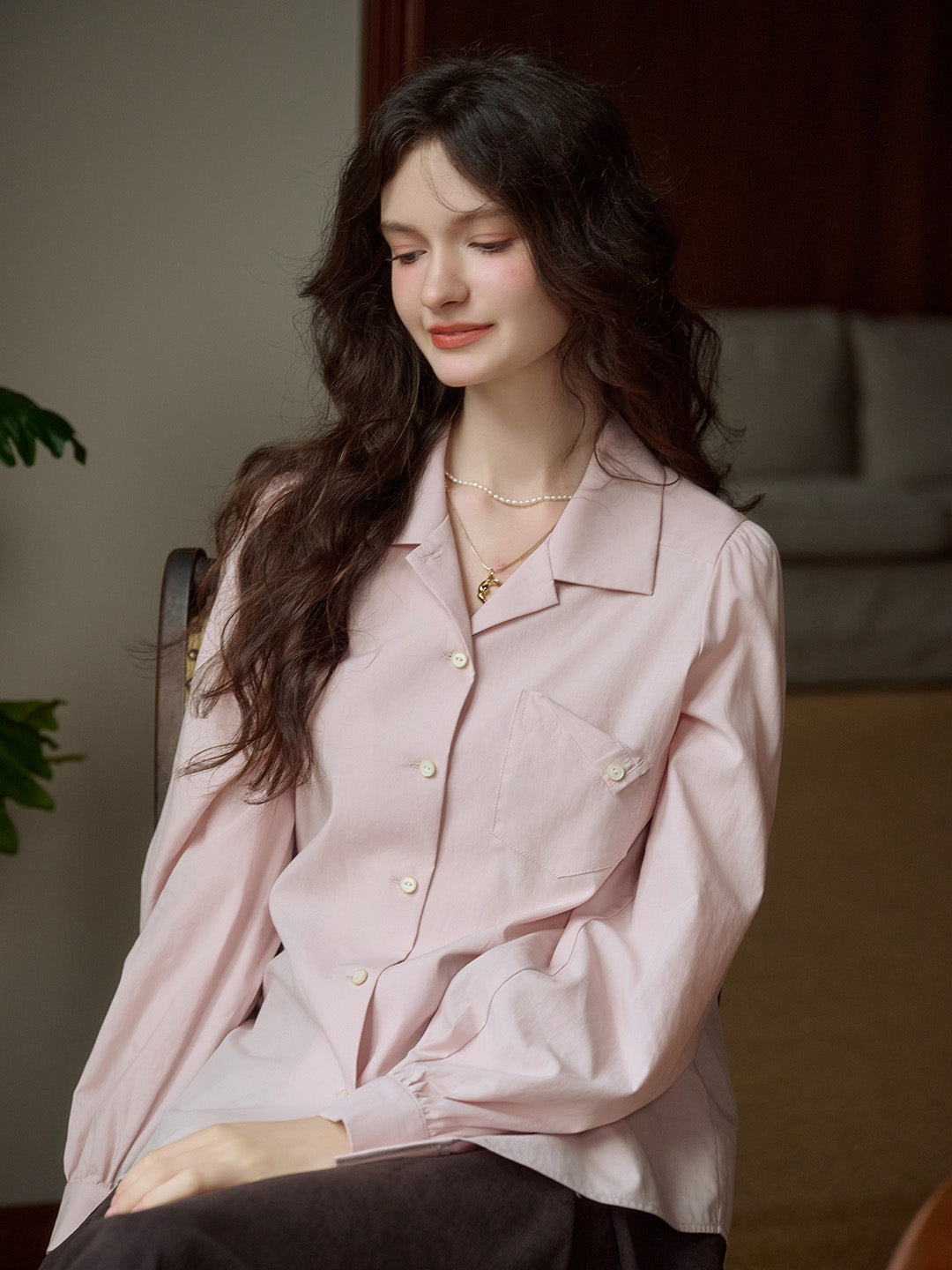 Estelle Vintage Elegant Lapel Pocket Shirt