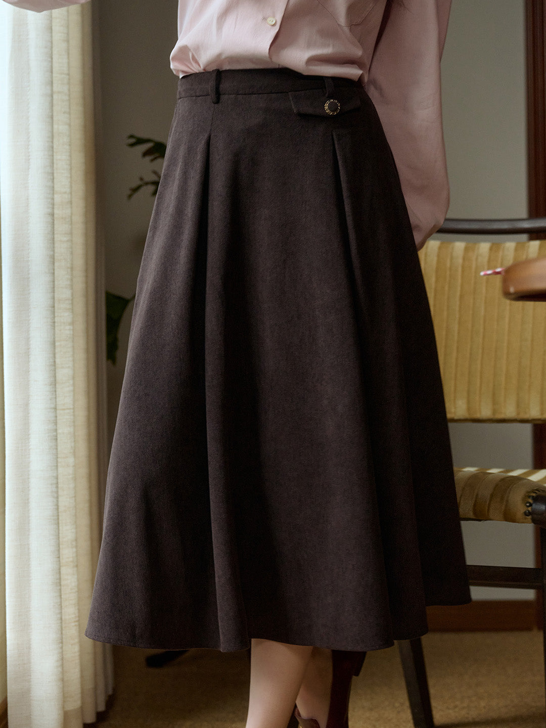 Karla Vintage Elegant Corduroy A-Line Skirt