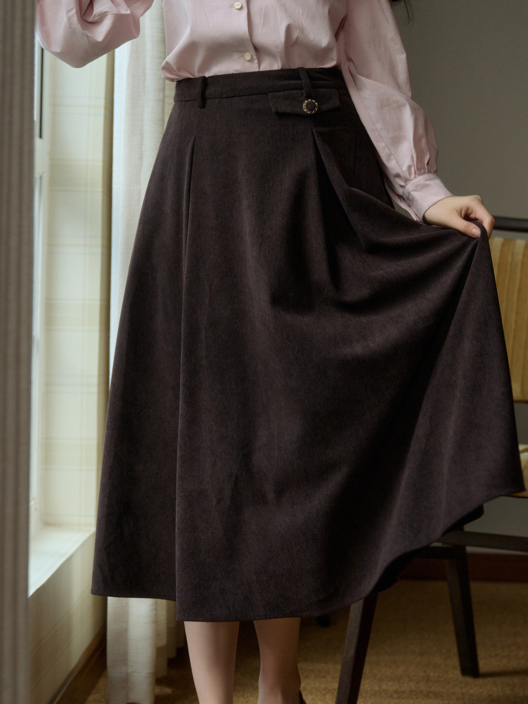 Karla Vintage Elegant Corduroy A-Line Skirt