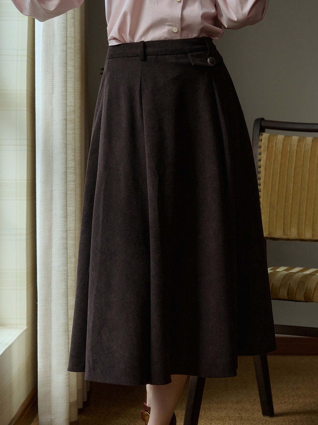 Karla Vintage Elegant Corduroy A-Line Skirt