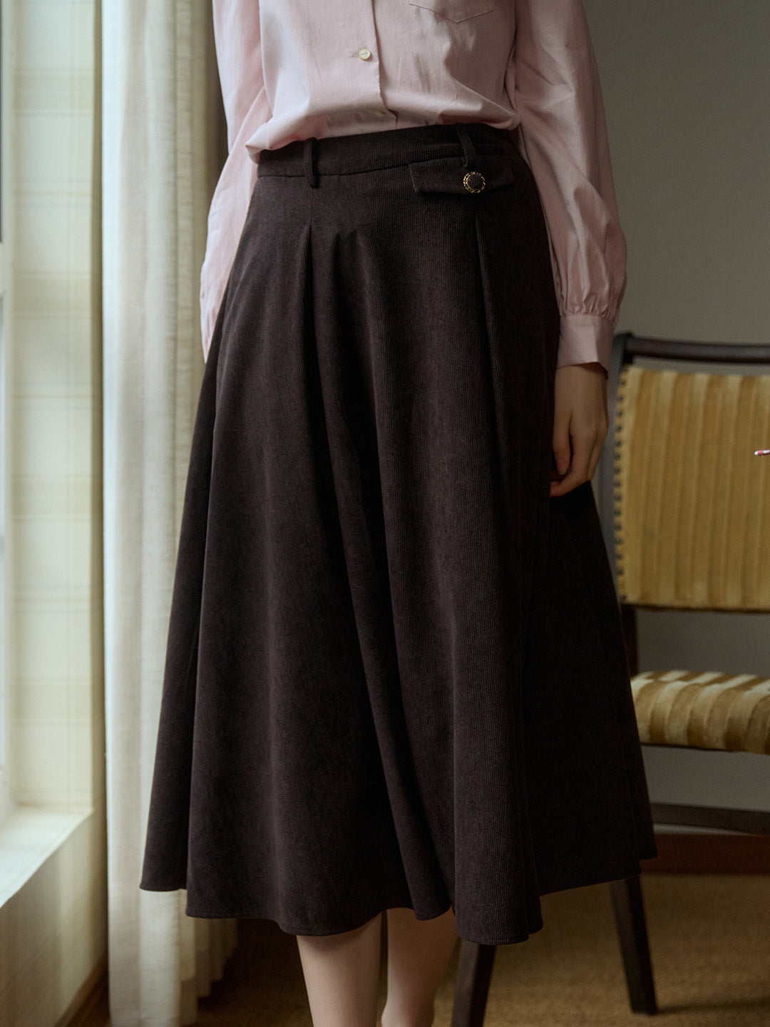 Karla Vintage Elegant Corduroy A-Line Skirt