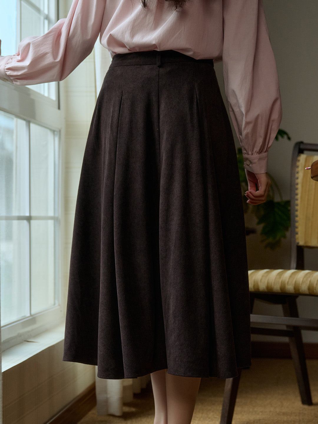 Karla Vintage Elegant Corduroy A-Line Skirt