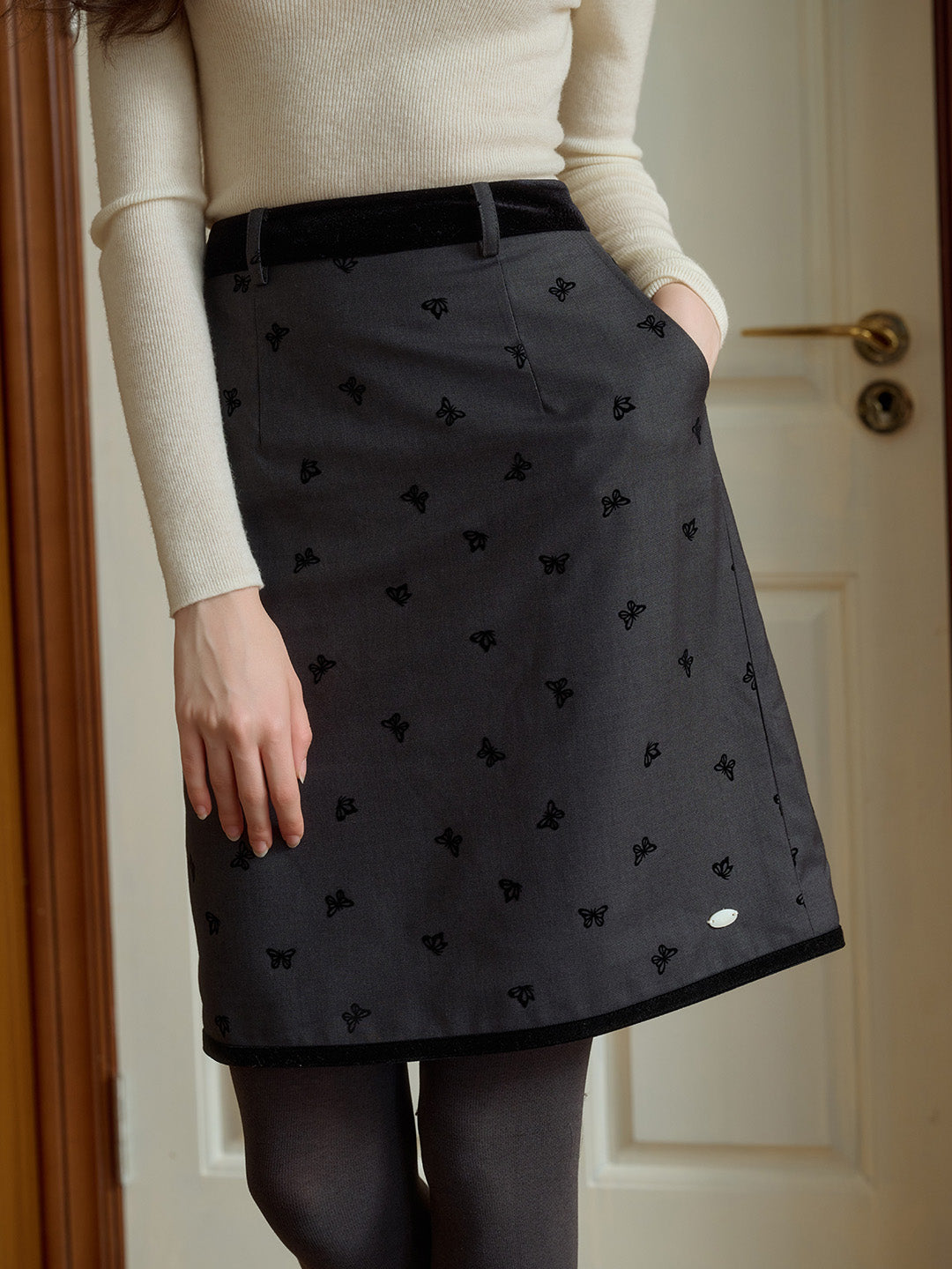 Selene SR Logo Butterfly Flocked Skirt