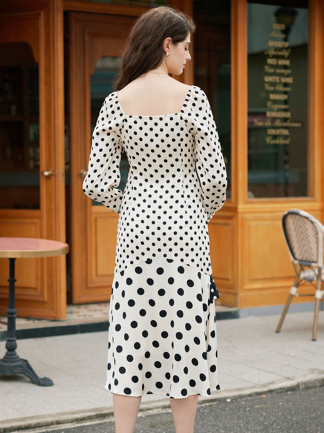 【Final Sale】Ainhoa Elegant V Neck Lace Stitching Polka Dot Color Contrast Dress