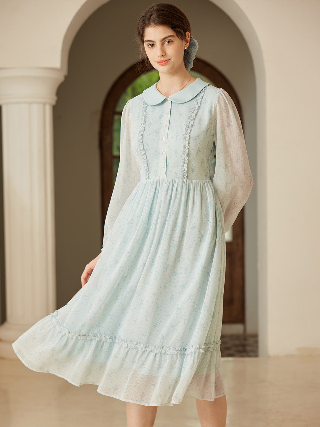 【Final Sale】Paola Original Ballerina Print Peter Pan Collar Dress