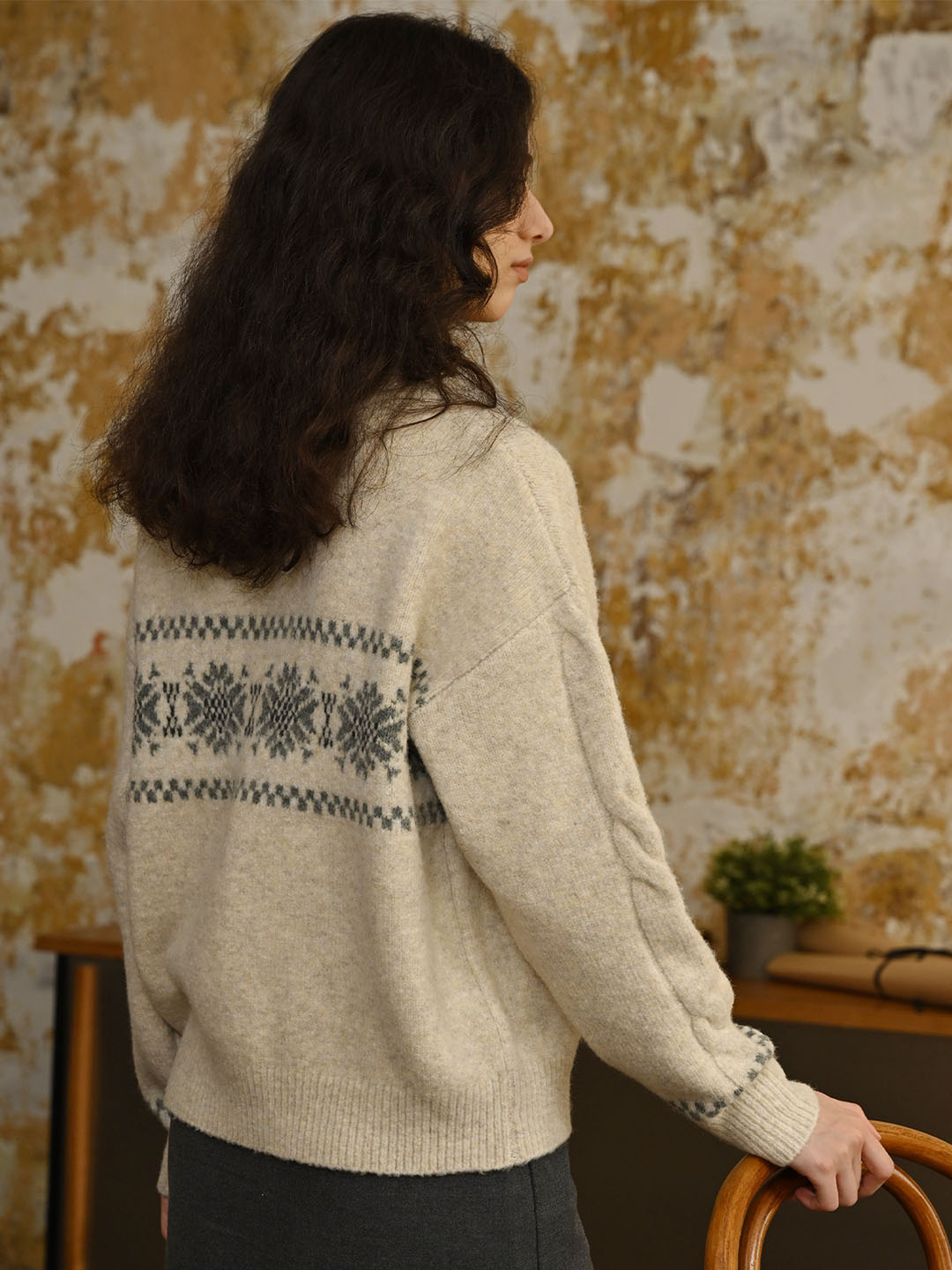 Norah Snowflake Jacquard Polo Fair Isle Knit Sweater