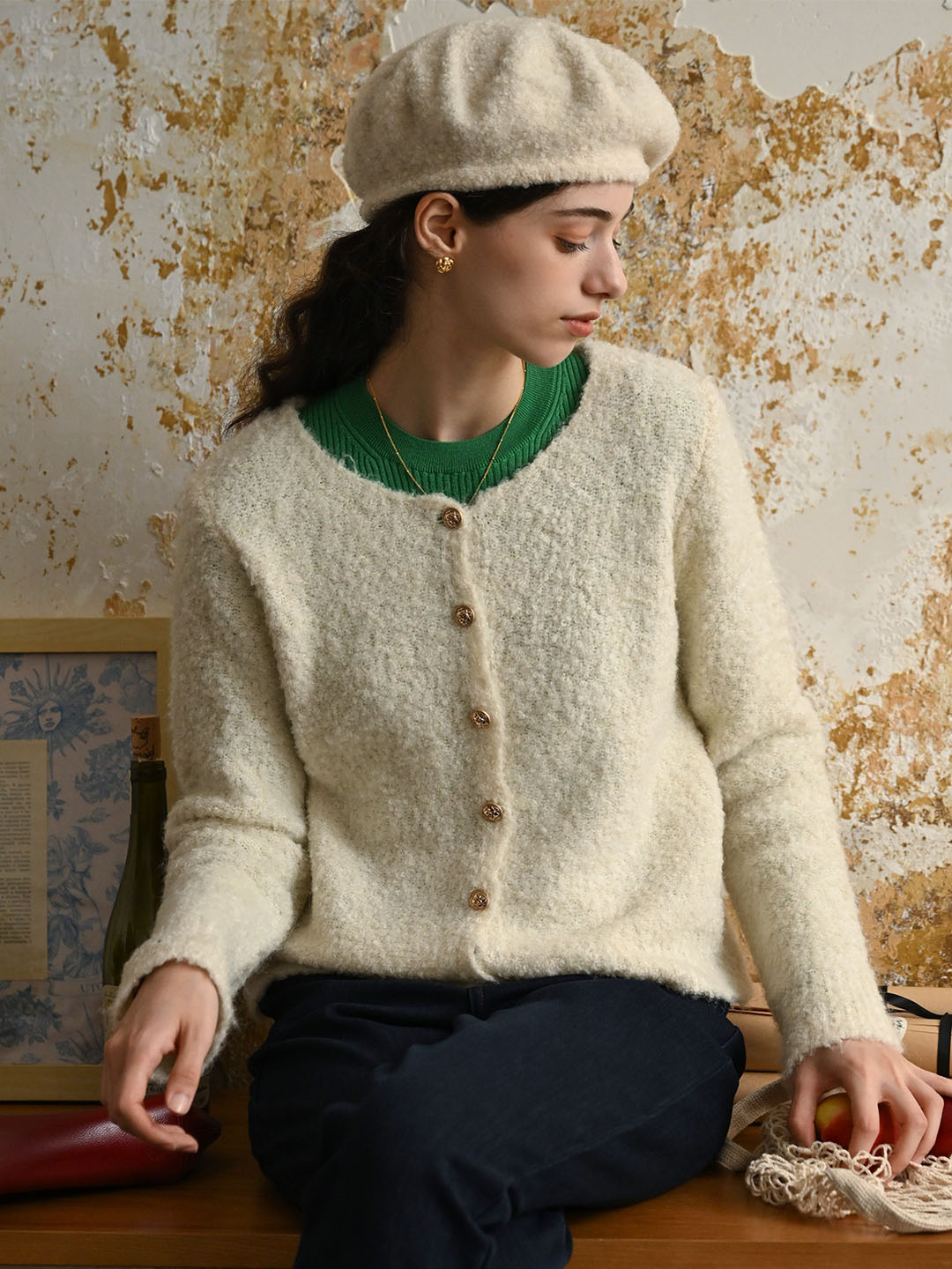 【Final Sale】Stella Crew Neck Solid Button Front Cardigan