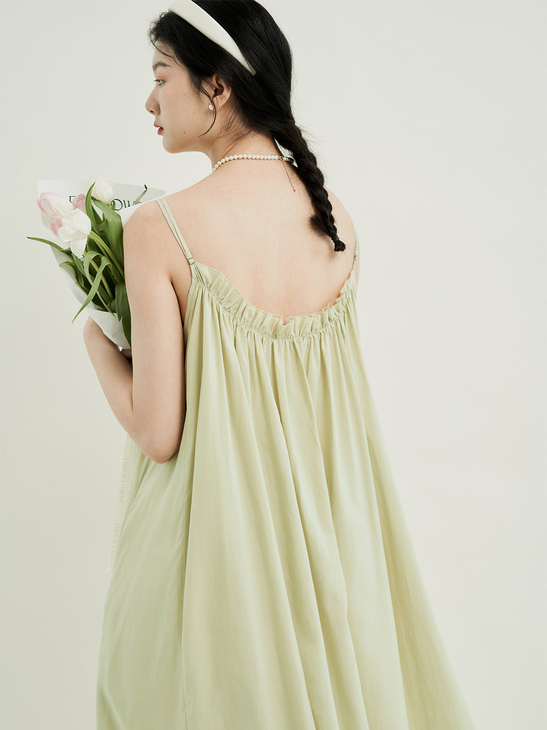 Chowxiaodou Adjustable Style Flared Hem Tencel Camisole Dress
