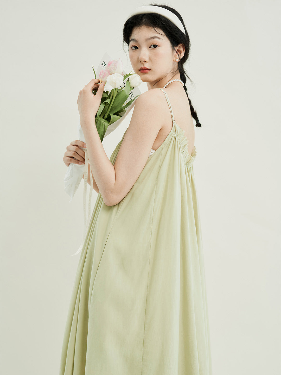 Chowxiaodou Adjustable Style Flared Hem Tencel Camisole Dress