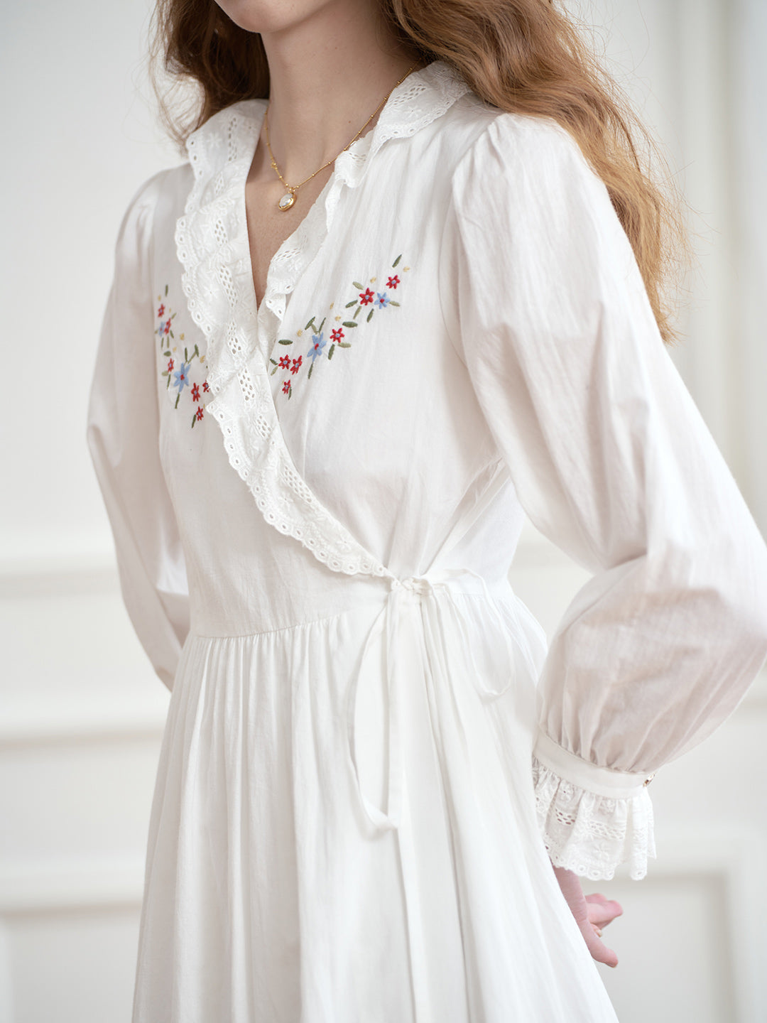 【Final Sale】Aubrie Floral Embroidery Lace Panel Cotton Dress