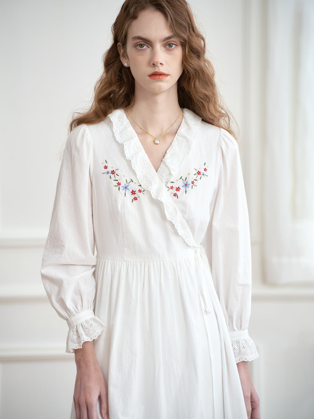 【Final Sale】Aubrie Floral Embroidery Lace Panel Cotton Dress