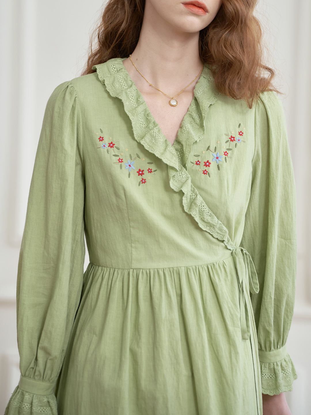 【Final Sale】Aubrie Floral Embroidery Lace Panel Cotton Dress