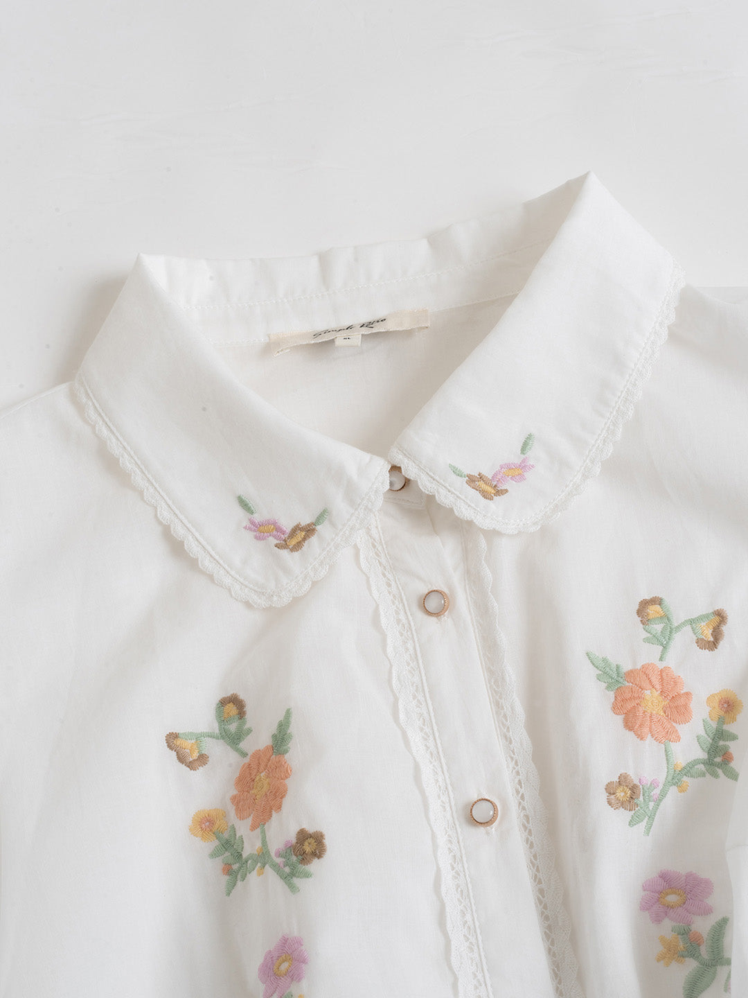 Plus Size Emmy Floral Embroidery Button Front Shirt