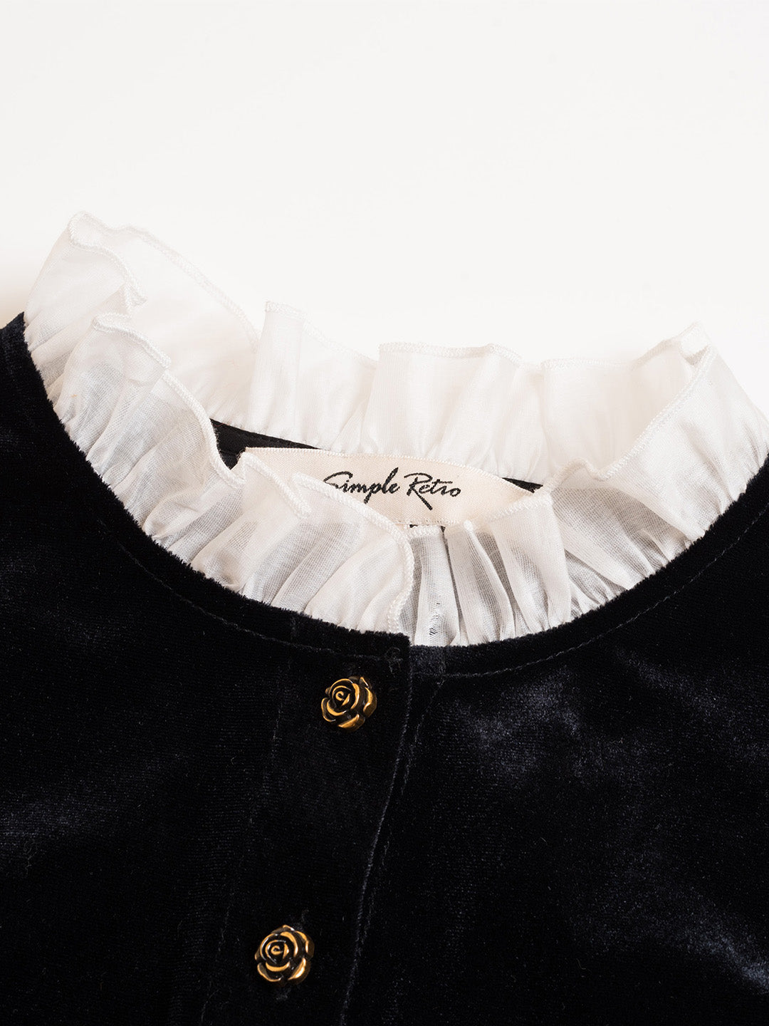 【Final Sale】Alice Contrast Lace Ruffle Trim Velvet Blouse