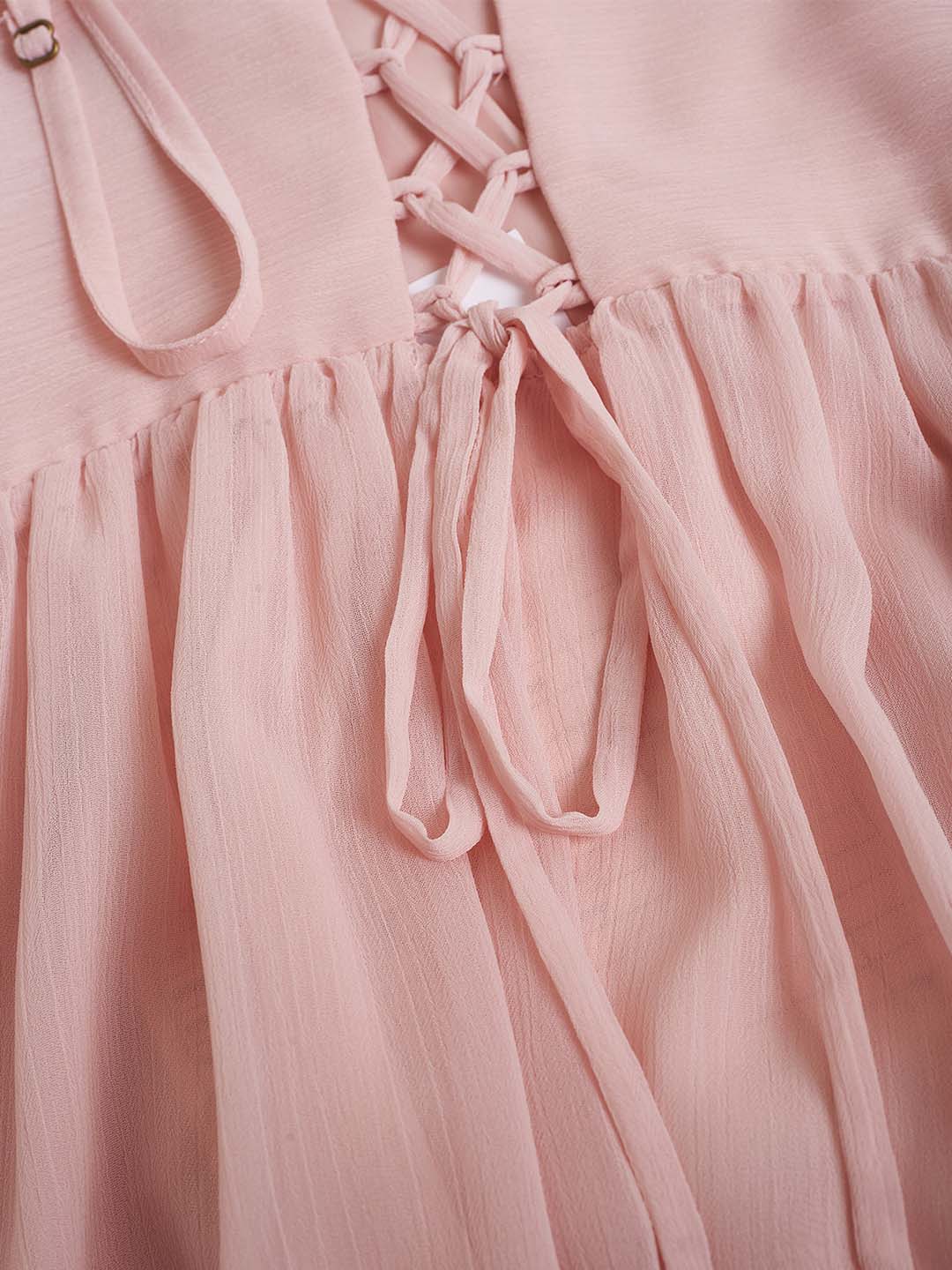 【Final Sale】Ariah Romantic Square Neck Ruffle Sleeves Pink Dress