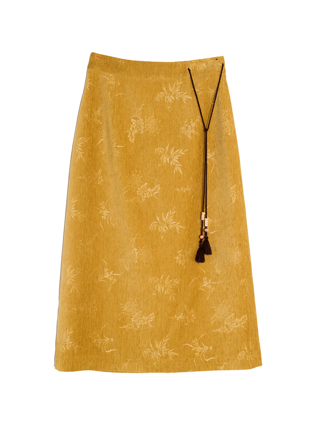 Everly Floral Tassel Pendant Corduroy Skirt