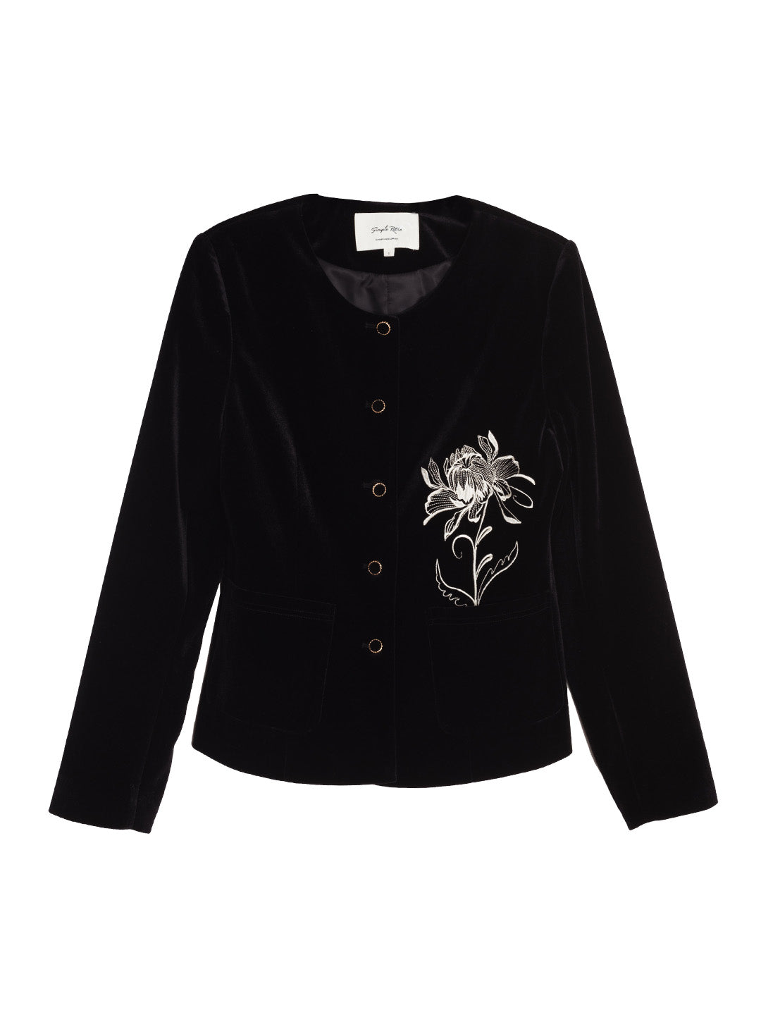 Kendra Contrasting Floral Embroidered Velvet Jacket