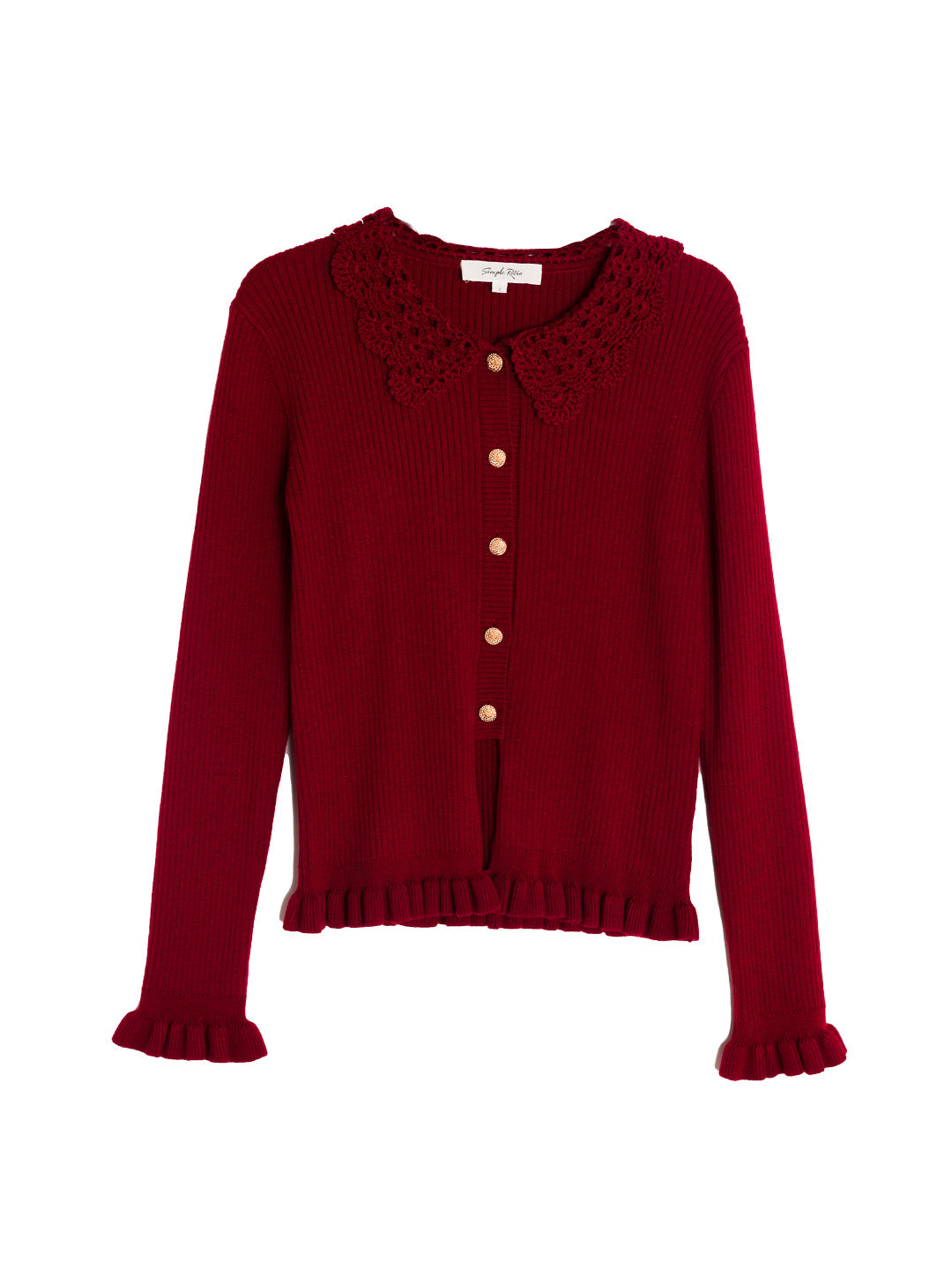 Jocelyn Red Round Neck Knit Wool Cardigan