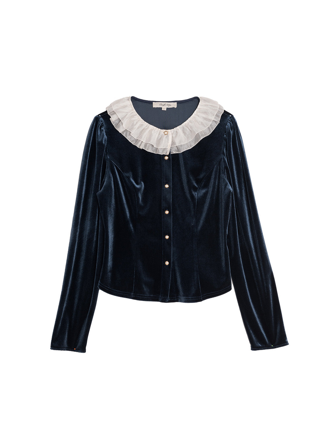 Azaria Lace Collar Contrasting Velvet Top - Blue