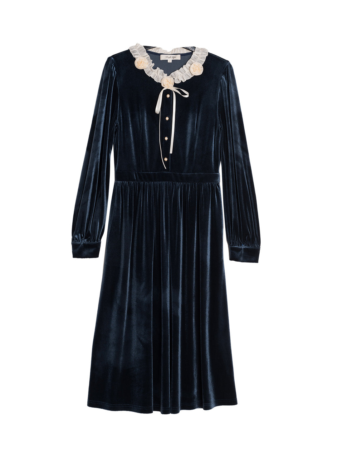 Mikaela Lace Collar Contrasting Velvet Dress - Blue