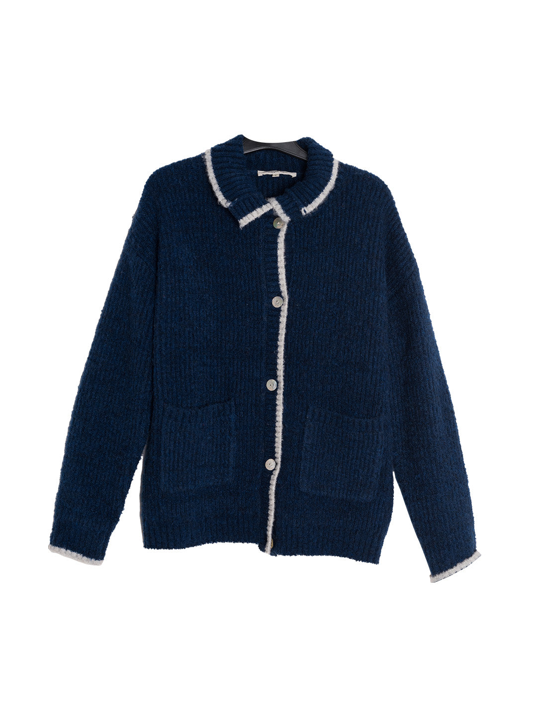 Ellis Lapel Contrasting Pocket Wool Cardigan - Blue