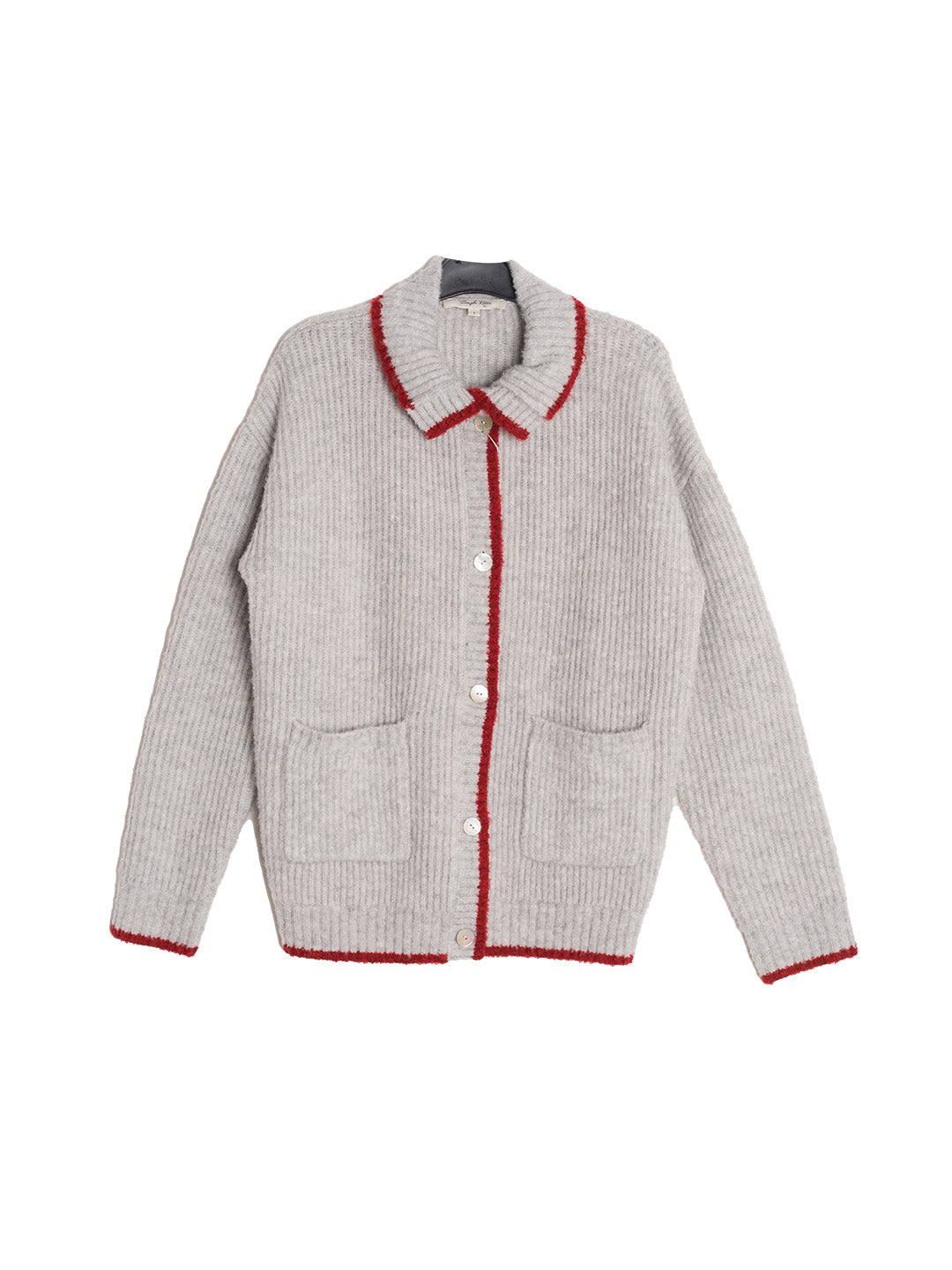 Ellis Lapel Contrasting Pocket Wool Cardigan - Gray