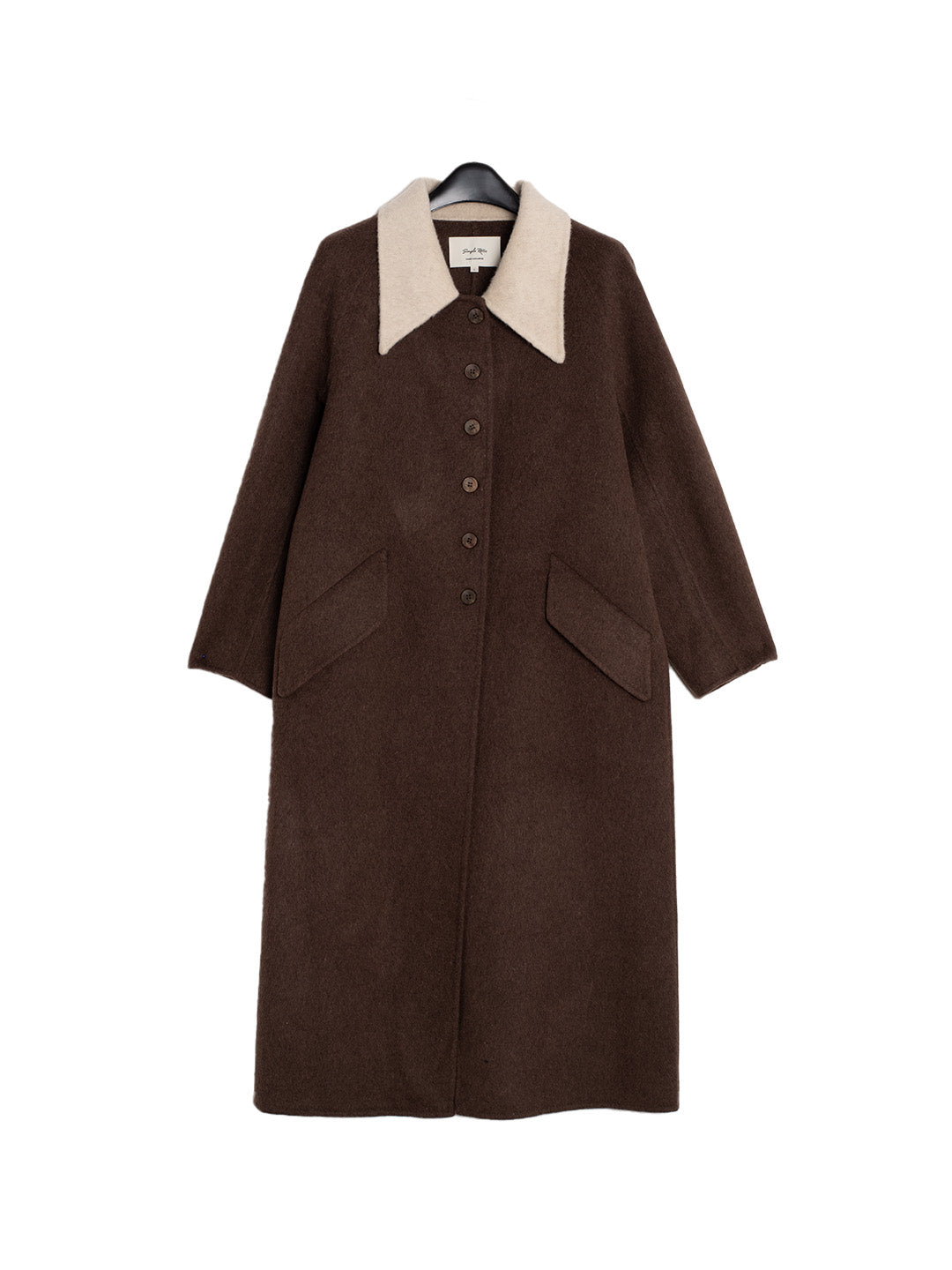 Remy Notched Lapel Contrasting Wool Cashmere Coat