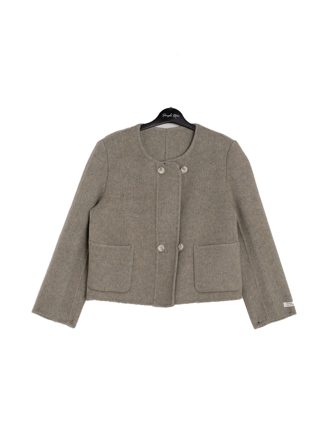 Gracie Collarless Short Wool Jacket - Gray Green