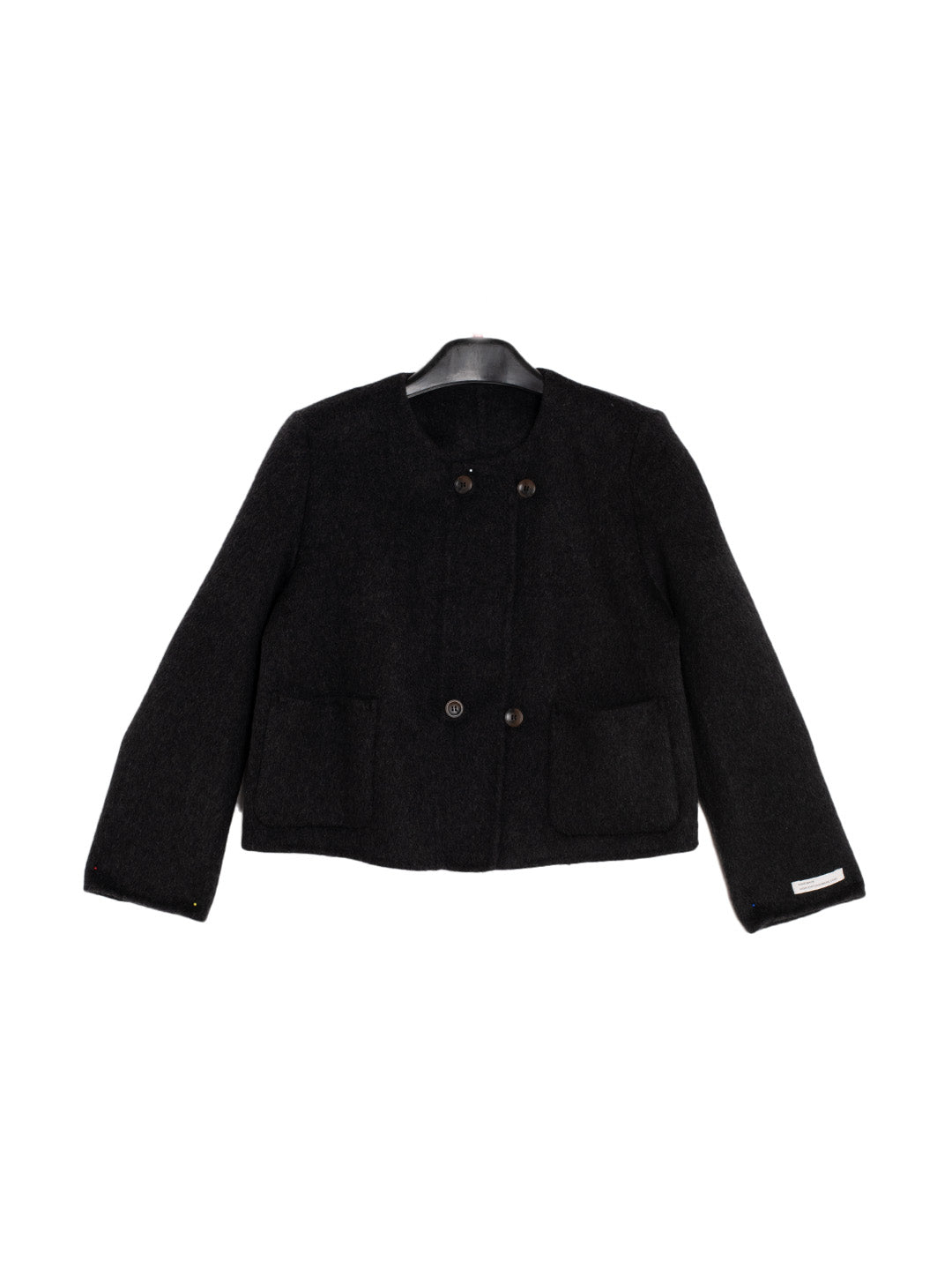 Gracie Collarless Short Wool Jacket - Black