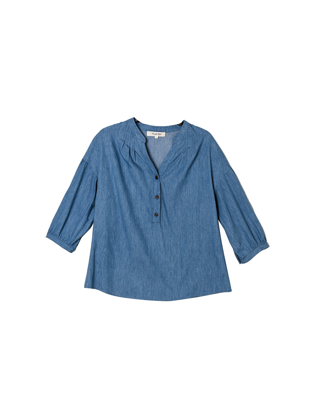 Carolina Casual V-neck Button Front Three Quarter Sleeve Cotton Blouse