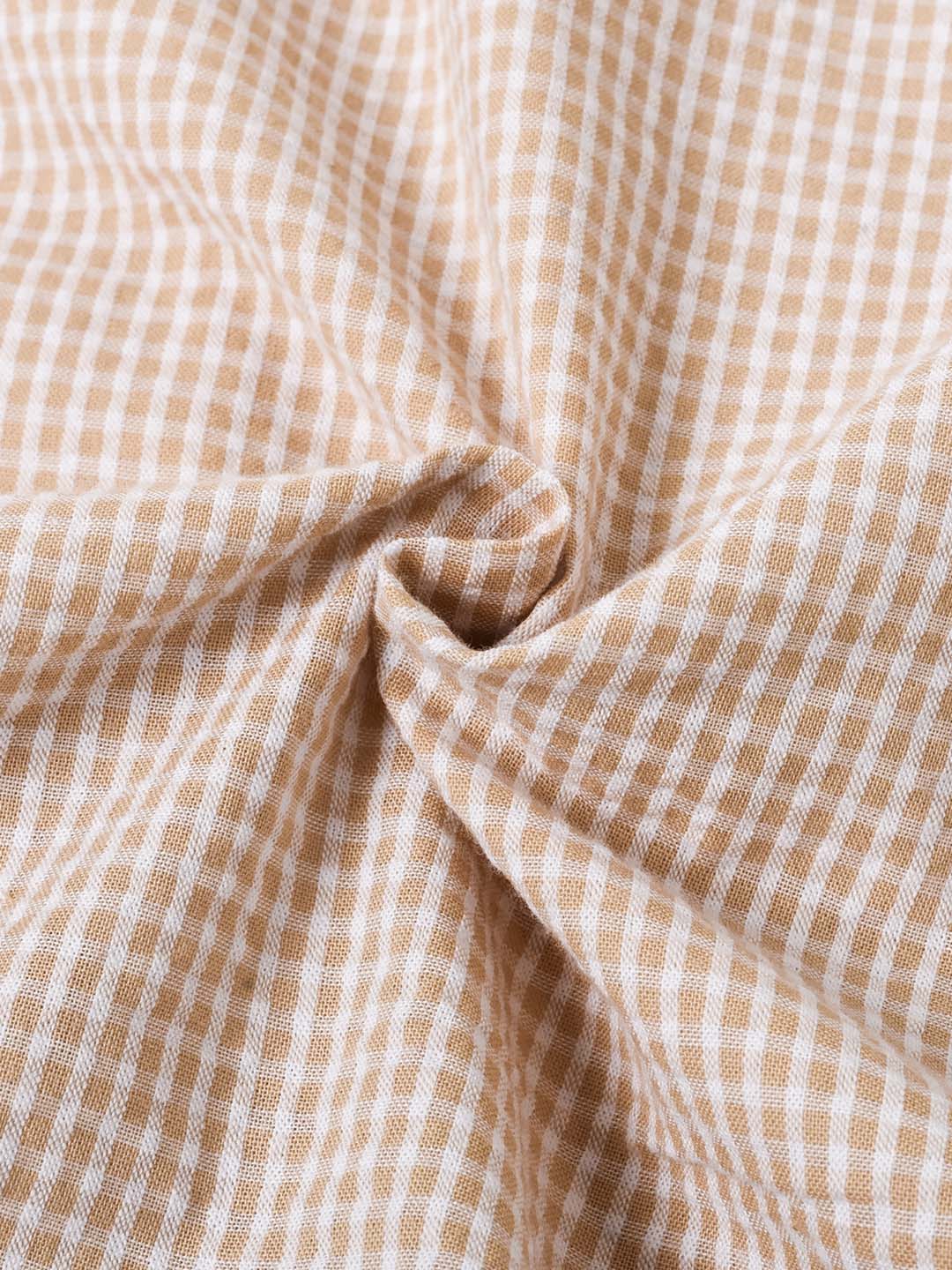 Briana Double Breasted Buttons Wavy Embroidered Checked Cotton Skirt