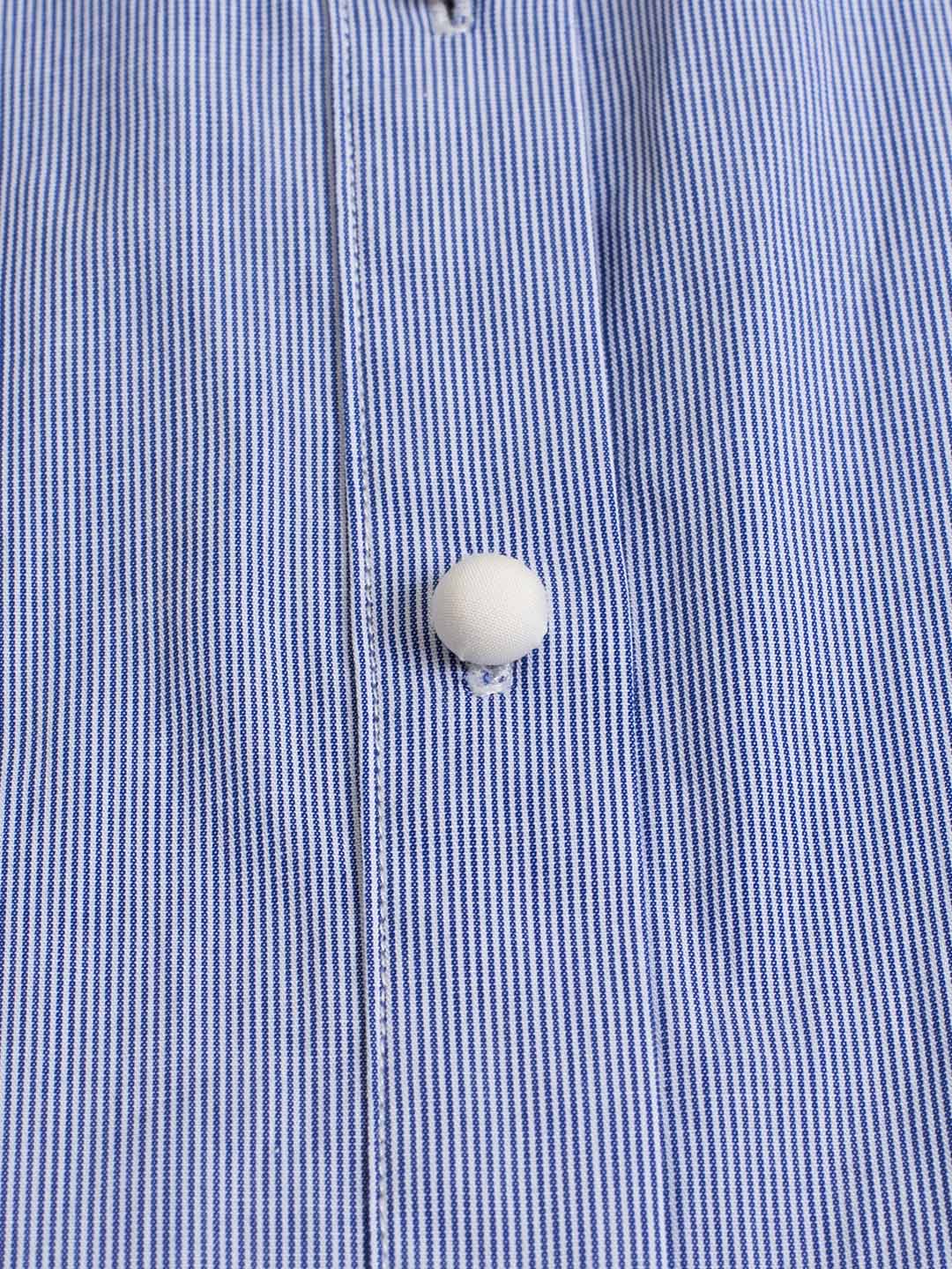 Luz Blue & White Striped Peter Pan Collar Contrast Cotton Shirt