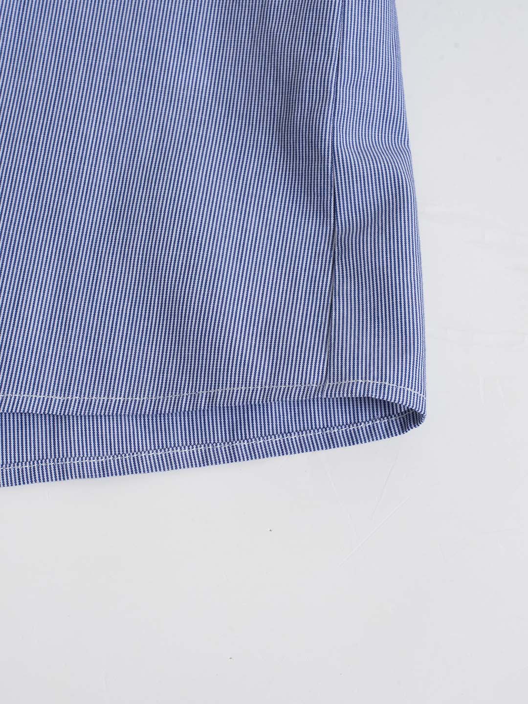 Luz Blue & White Striped Peter Pan Collar Contrast Cotton Shirt