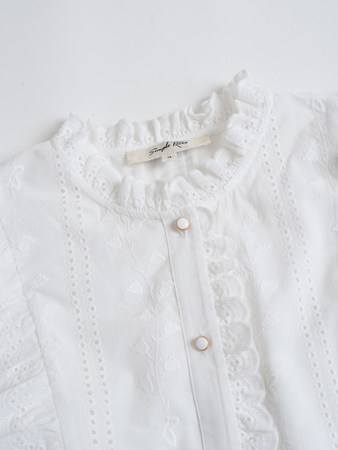 【Final Sale】Braelyn French Vintage Embroidery Lace Panel Cotton Blouse