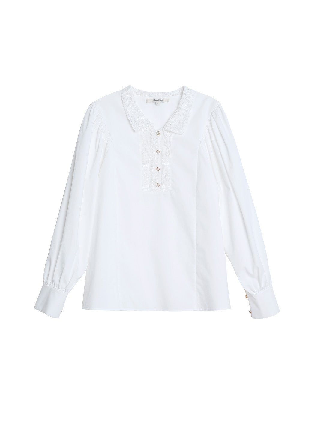 Hadleigh Lace Paneled Hollow Puff Sleeve Blouse