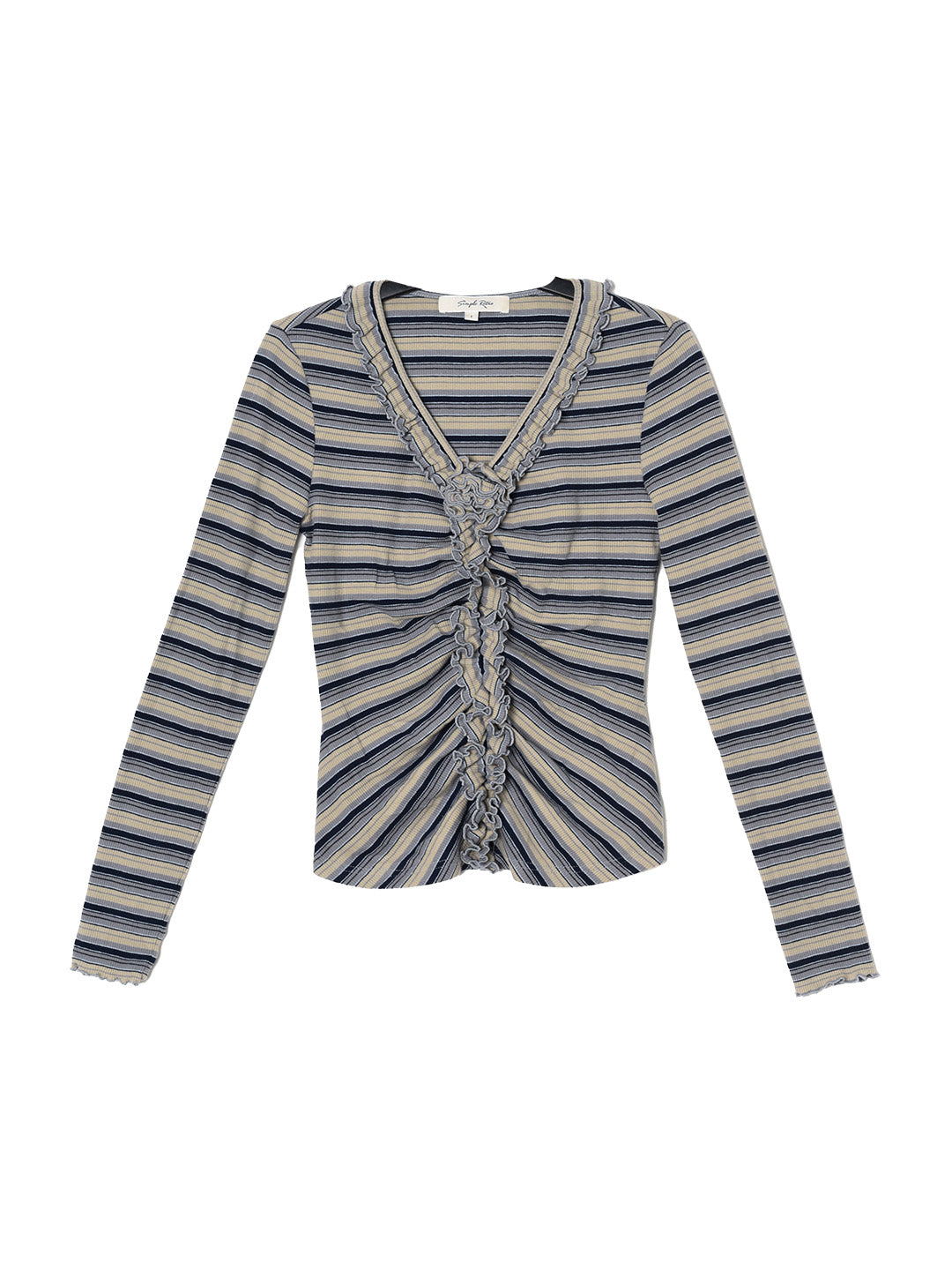 Aaliyah Striped Ruffled V-neck Top