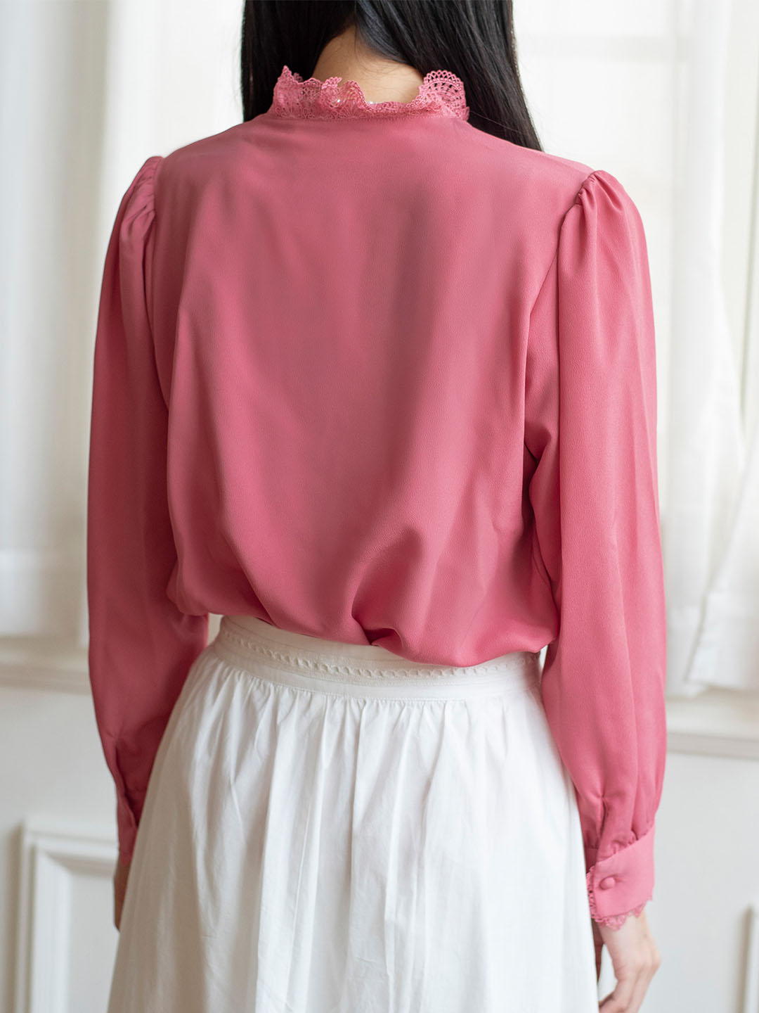 Hanna Puff Sleeve Pink Lace Blouse