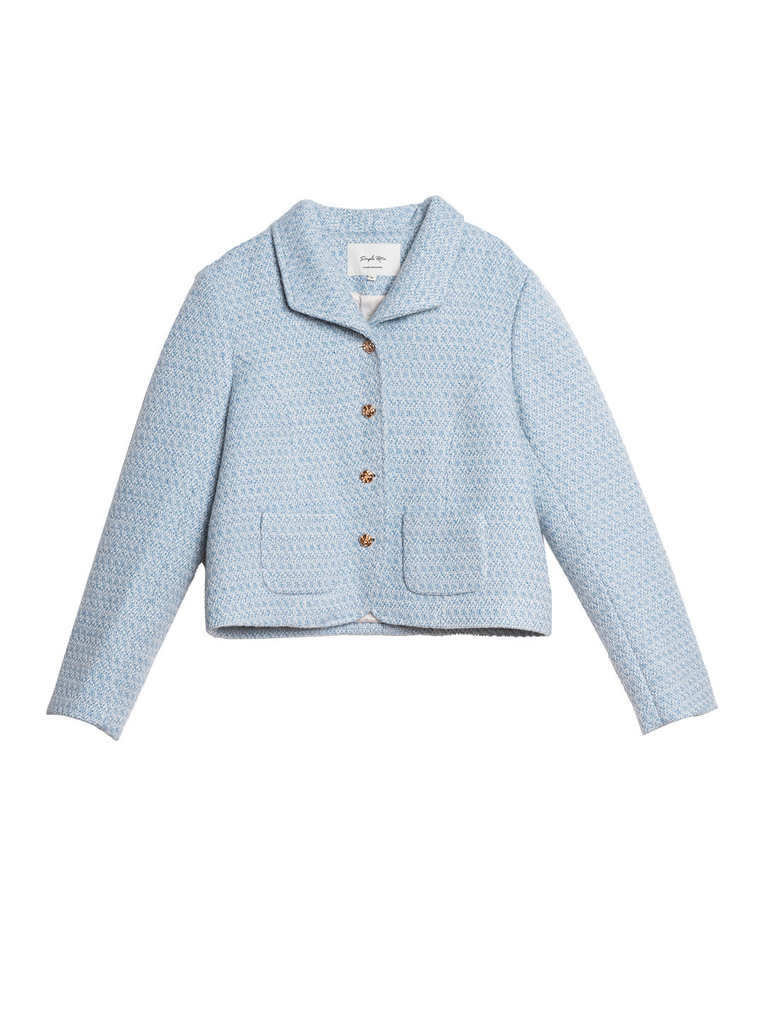 Sophia Simple Lapel Tweed Baby Blue Jacket