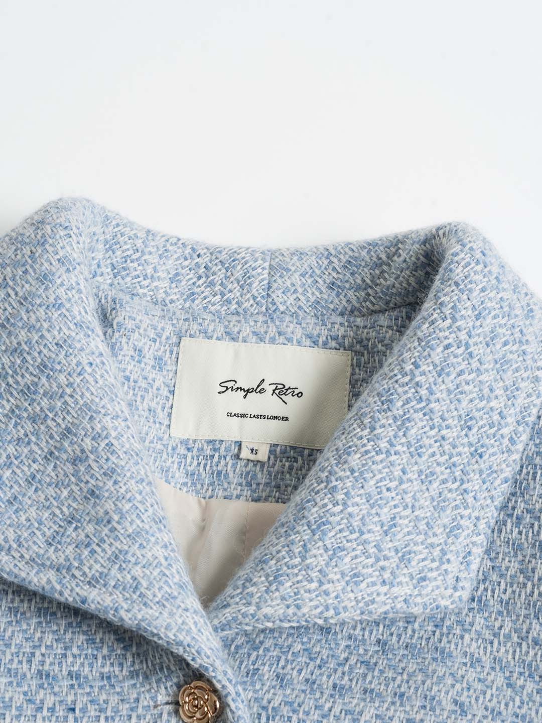 Sophia Simple Lapel Tweed Baby Blue Jacket