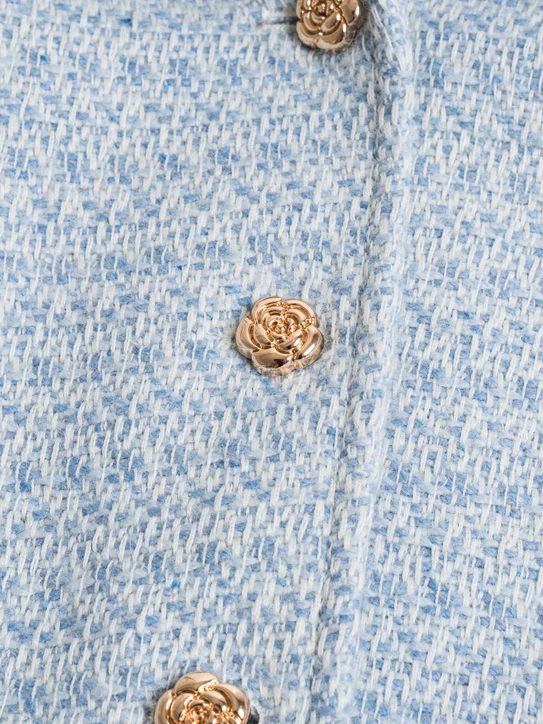 Sophia Simple Lapel Tweed Baby Blue Jacket