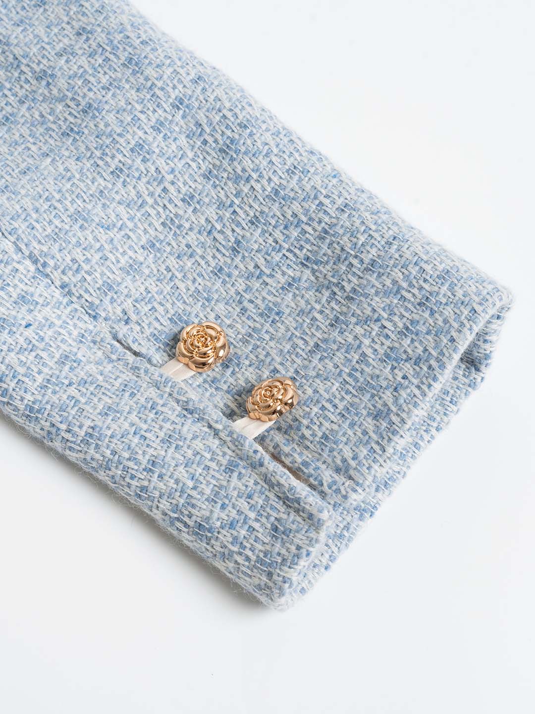 Sophia Simple Lapel Tweed Baby Blue Jacket