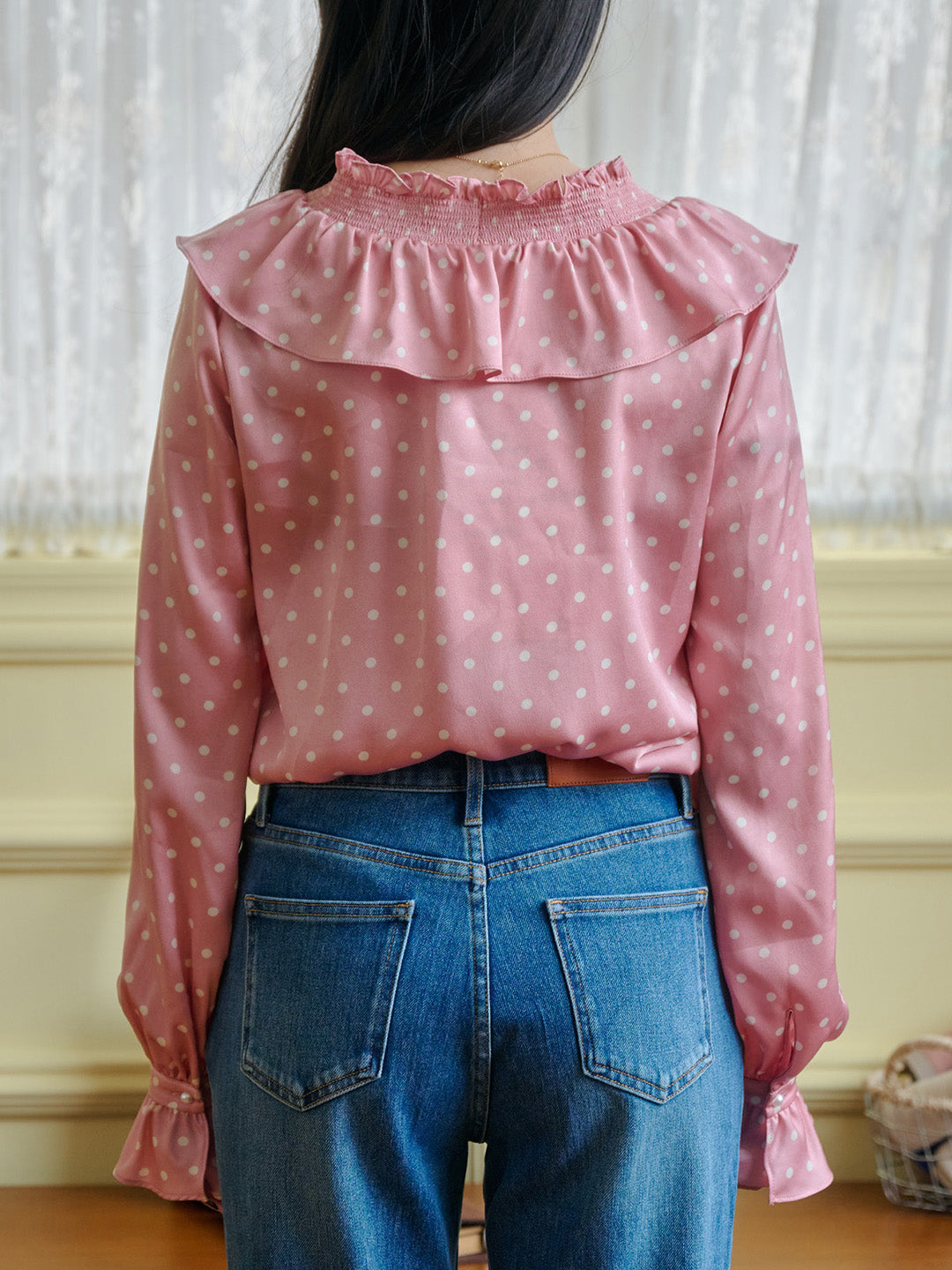 【Final Sale】Nadia V-Neck Dot Bow Blouse