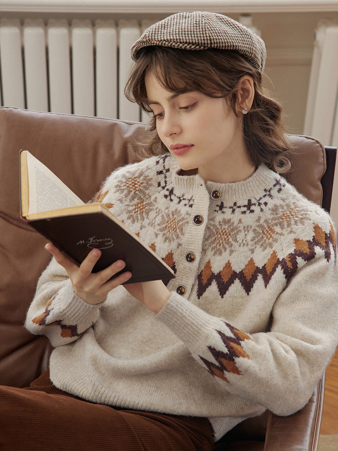 Natalia Snowflake Jacquard Hazelnut Fair Isle Knit Sweater