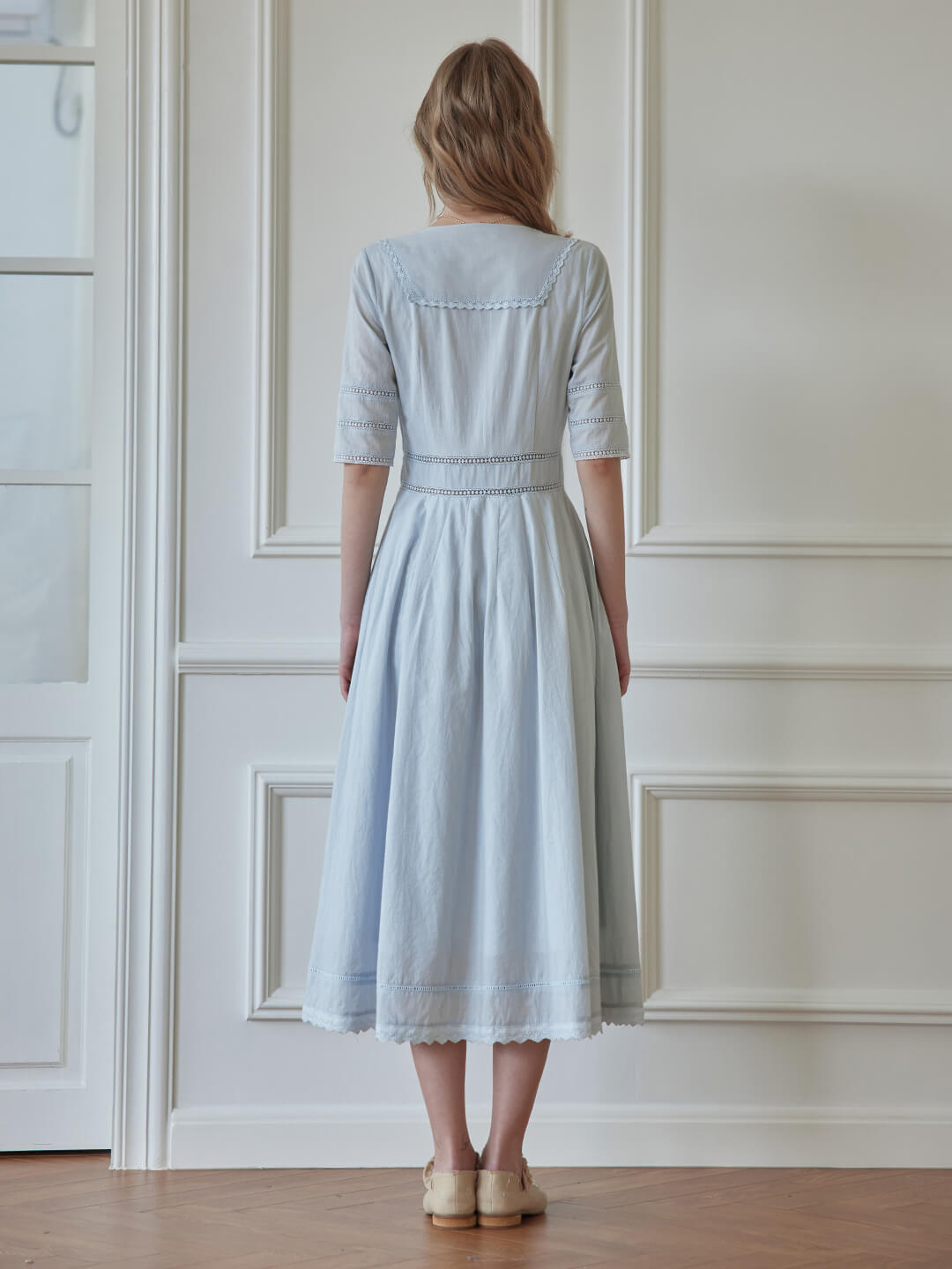 Fiona Cotton Blue Midi Dress/SIMPLE RETRO