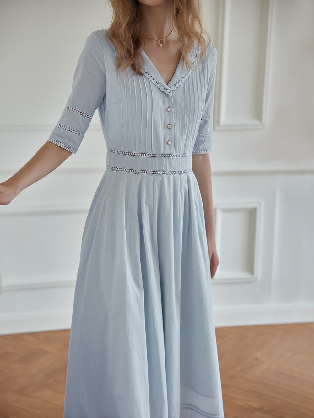 Fiona Cotton Grey Blue Midi Dress