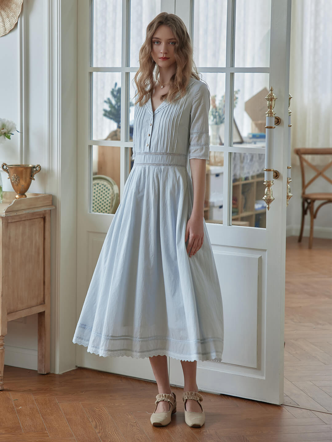 Fiona 100% Cotton White Midi Dress