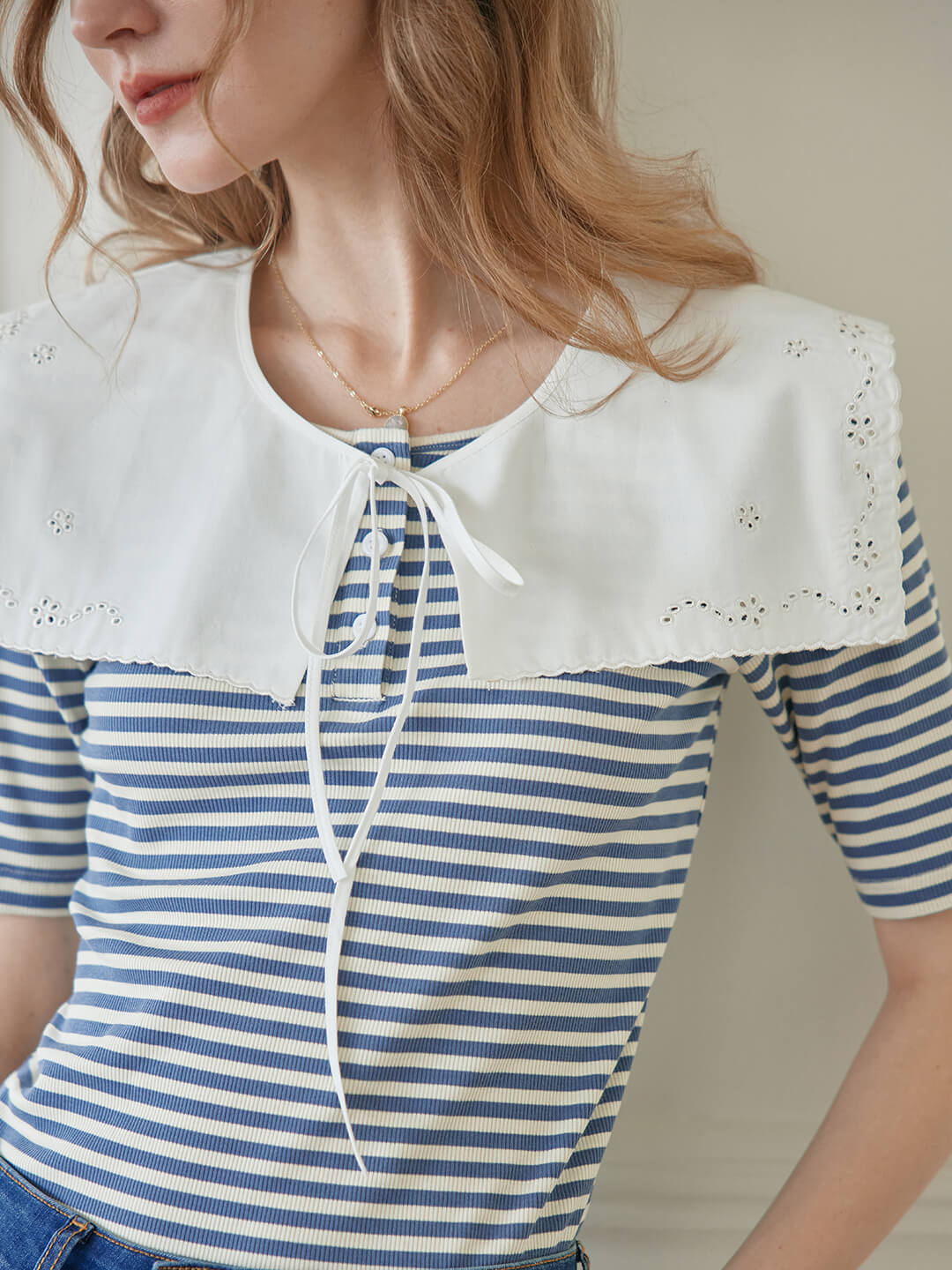 Claire Embroidered White Detachable Collar/SIMPLE RETRO