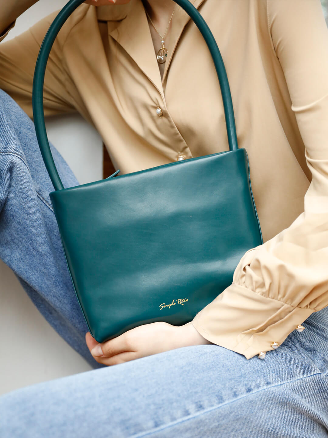 Leather Jane Handbag-Atrovirens – Simple Retro