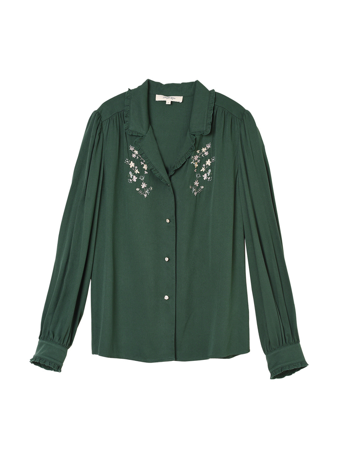 【Final Sale】Convallaria Floral Embroidered Green Puff Top