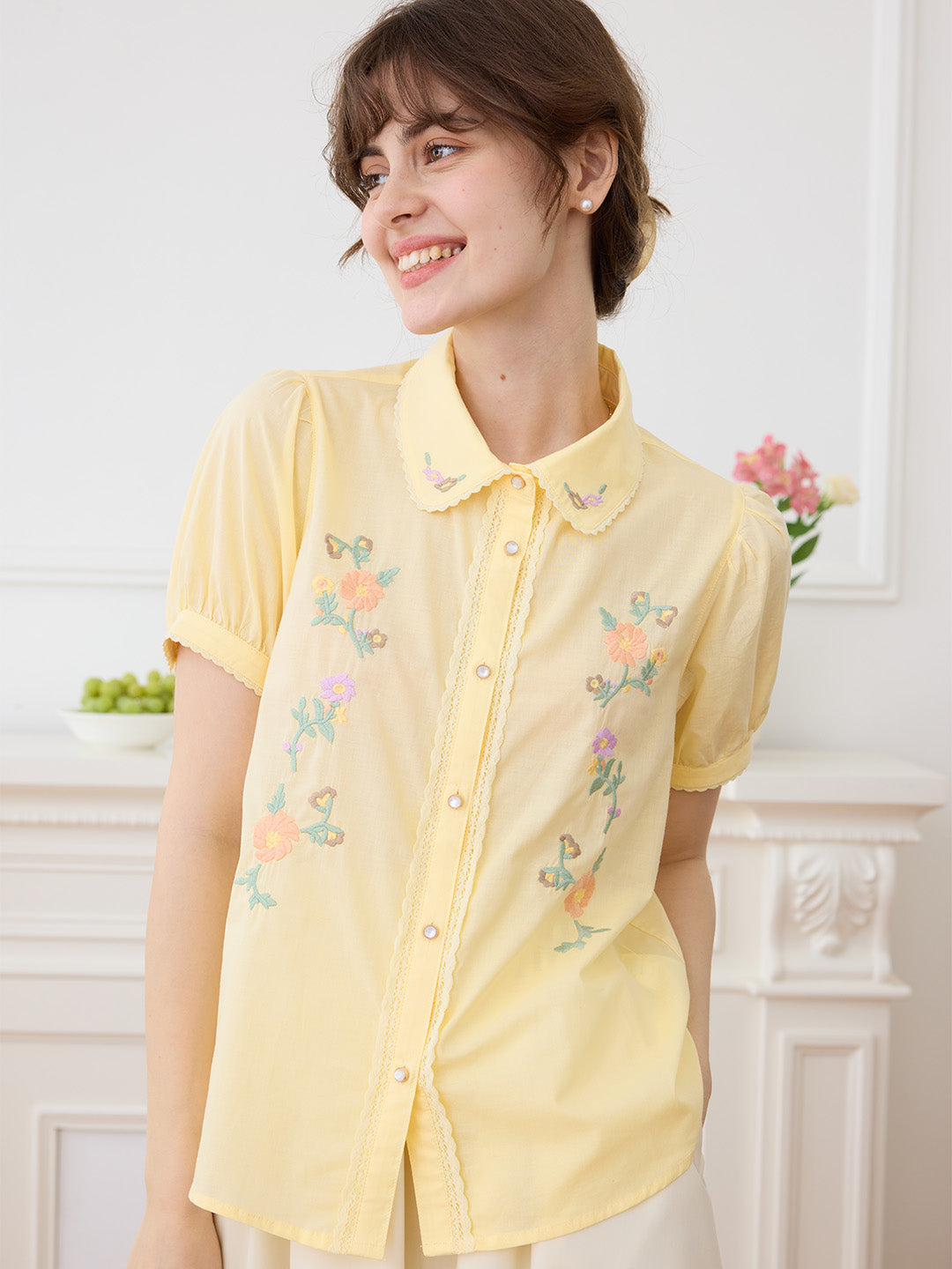 【Final Sale】Emmy Floral Embroidery Button Front Shirt